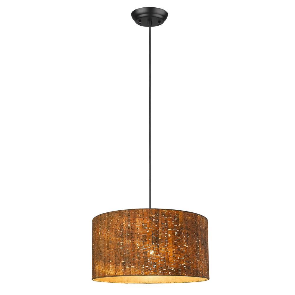 Matte Black Cork Shade Modern One Light Hanging Pendent Lamp. Picture 2