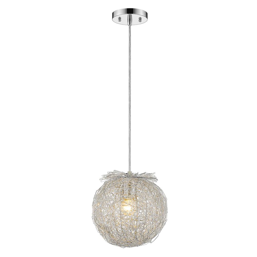 Distratto 1-Light Polished Chrome Pendant Enmeshed Aluminum Wire Shade (12"). Picture 2
