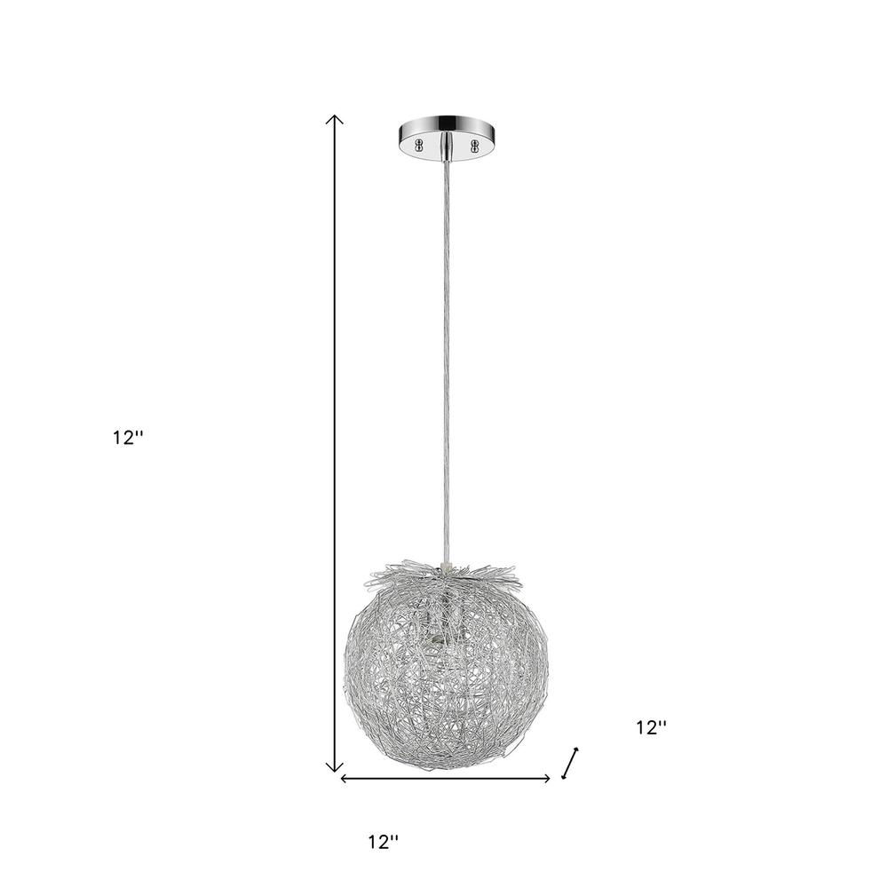 Distratto 1-Light Polished Chrome Pendant Enmeshed Aluminum Wire Shade (12"). Picture 4