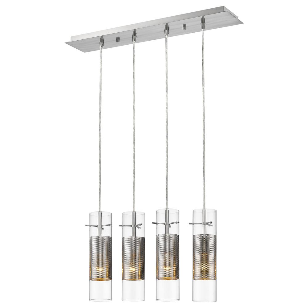 Scope 4-Light Brushed Nickel Pendant Double Glass and Mesh Shades. Picture 2