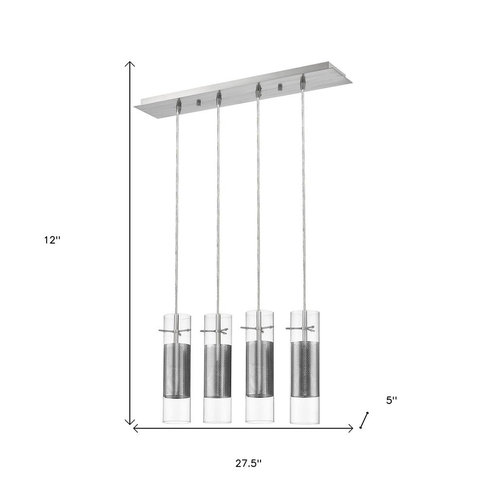 Scope 4-Light Brushed Nickel Pendant Double Glass and Mesh Shades. Picture 4