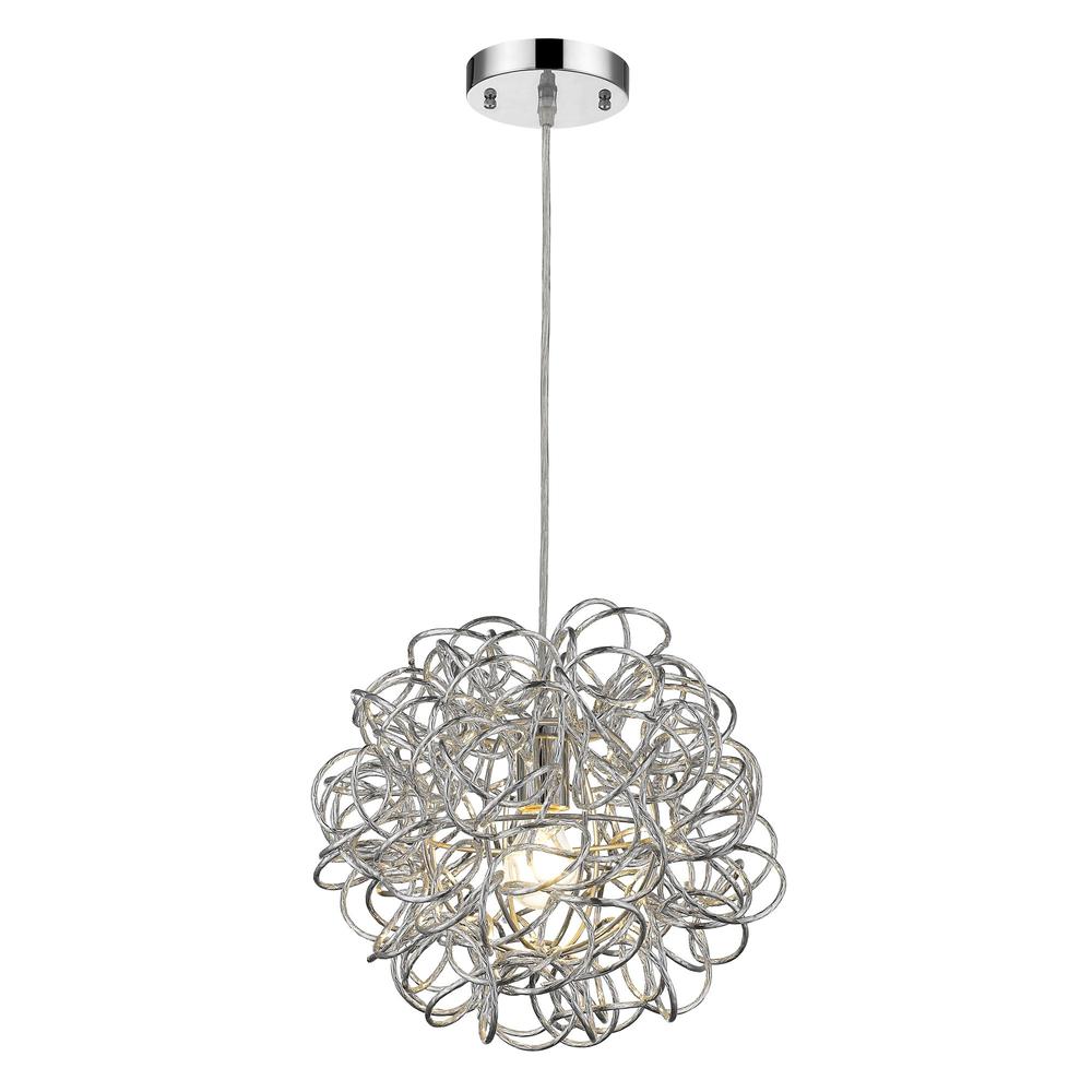 Mingle 1-Light Polished Chrome Pendant With Faceted Chrome Aluminum Wire Shade. Picture 2