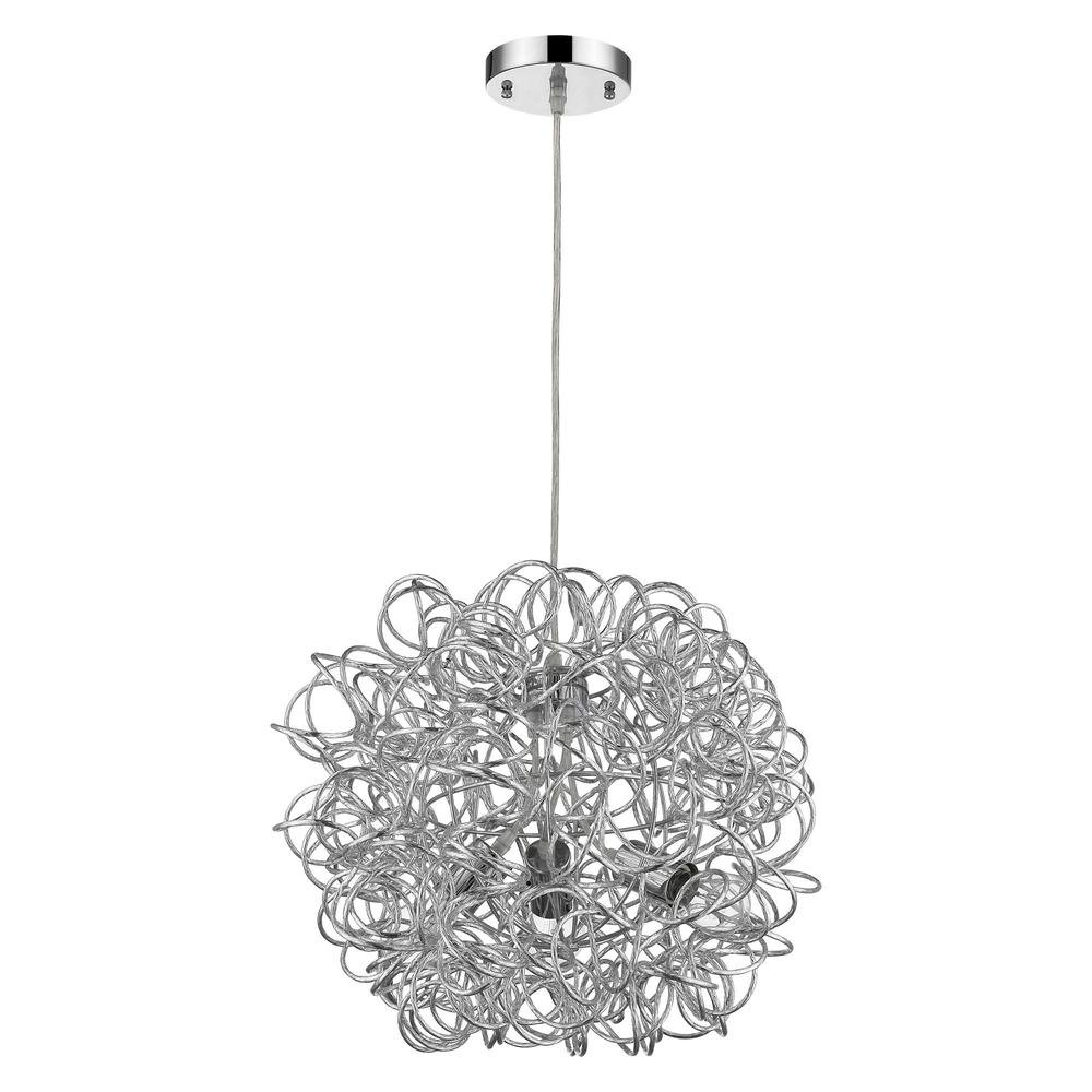 Mingle 3-Light Polished Chrome Pendant With Faceted Chrome Aluminum Wire Shade. Picture 1