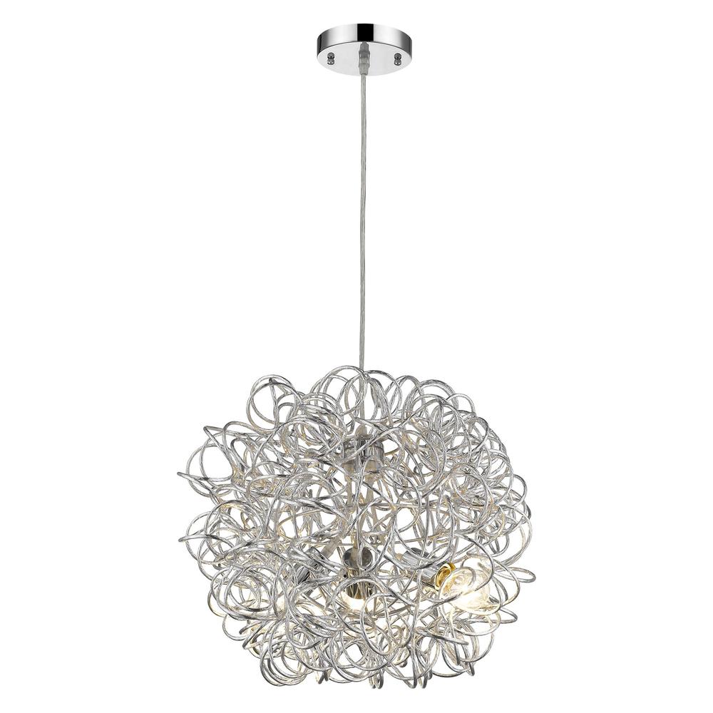 Mingle 3-Light Polished Chrome Pendant With Faceted Chrome Aluminum Wire Shade. Picture 2