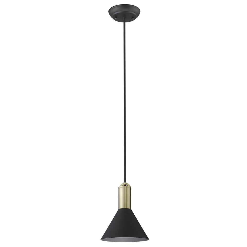 Matte Black and Gold Conical Pendant Hanging Light. Picture 1