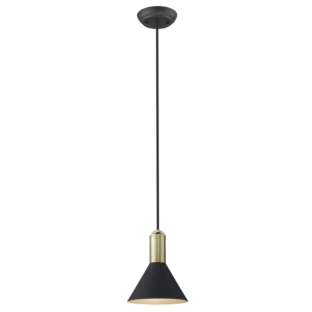 Matte Black and Gold Conical Pendant Hanging Light. Picture 2