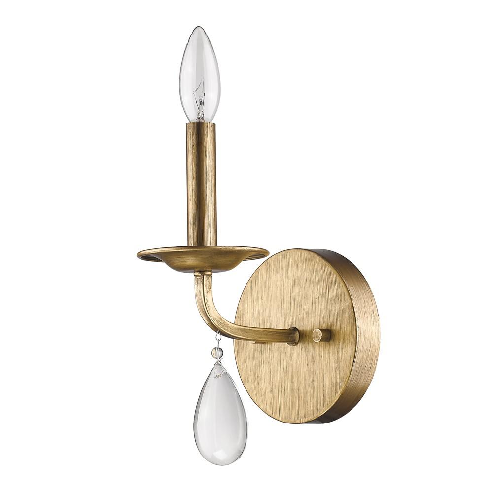 Light Gold Wall Sconce with Crystal Accent. Picture 1