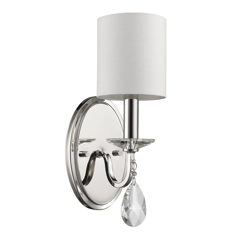 Silver Three Light Wall Sconce with White Fabric Shade. Picture 2