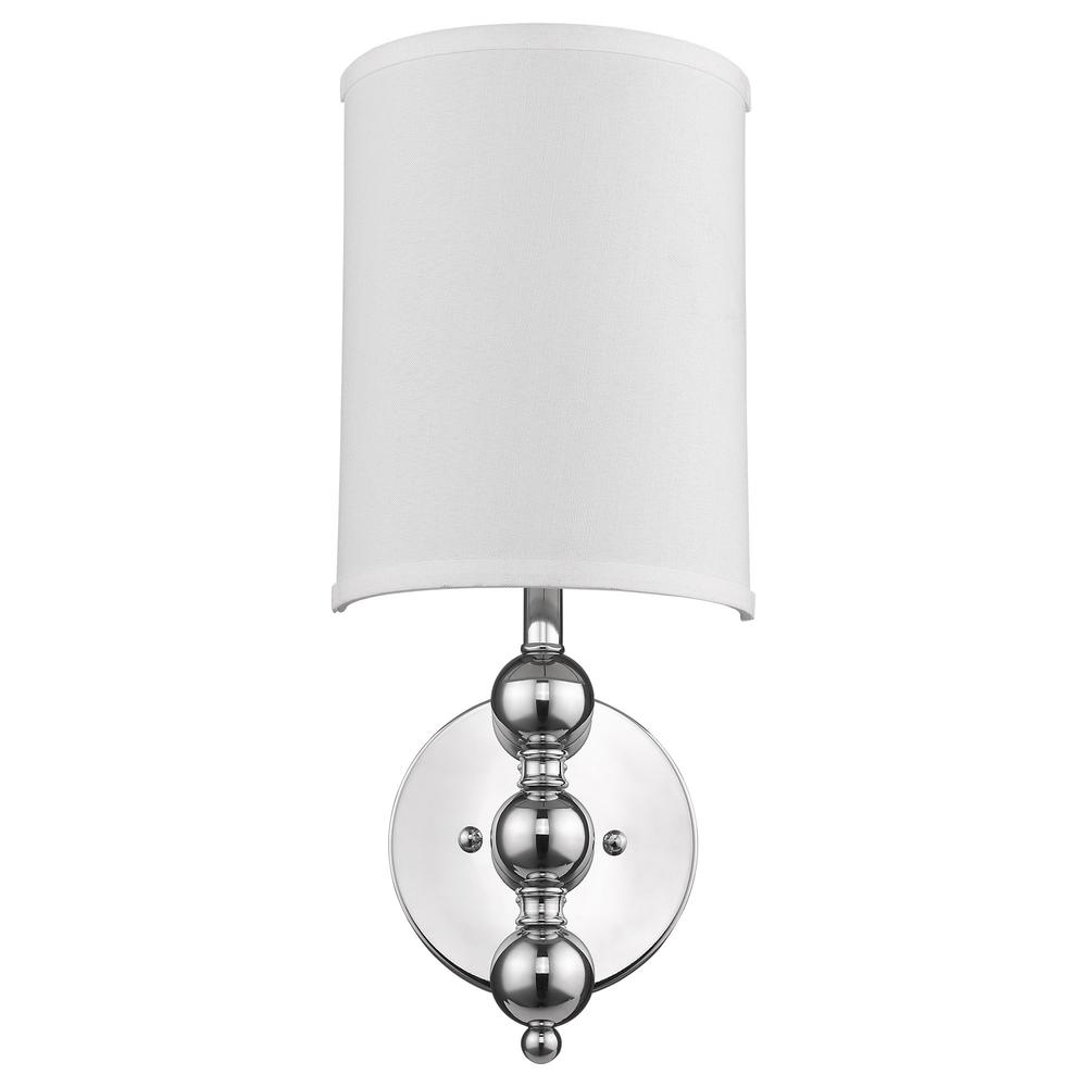 Silver Chrome Wall Light with Linen Fabric Shade. Picture 1