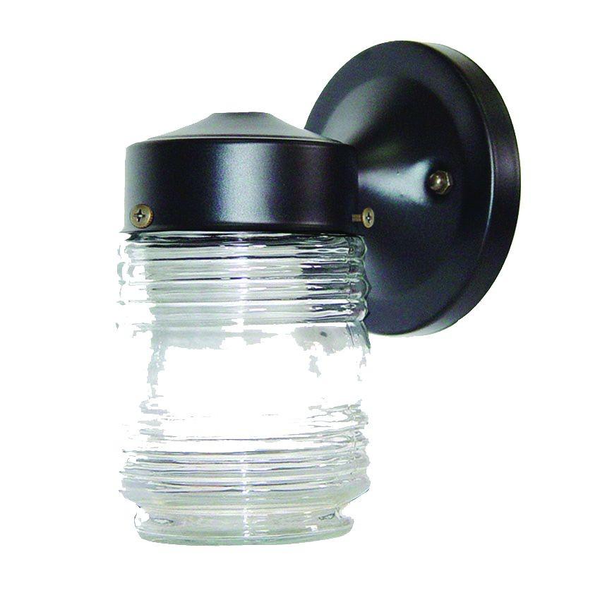 Black Standard Jelly Jar One Light Outdoor Wall Light. Picture 1