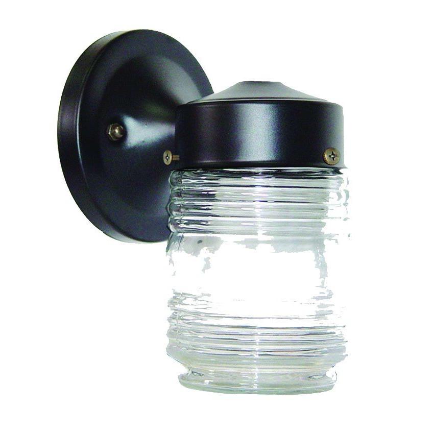 Black Standard Jelly Jar One Light Outdoor Wall Light. Picture 2