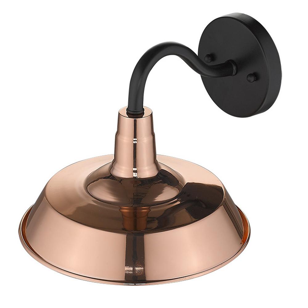 Shiny Copper Shallow Plate Shape Wall Light. Picture 6