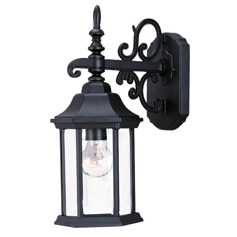 Petite Matte Black Domed Hanging Glass Lantern Wall Light. Picture 1