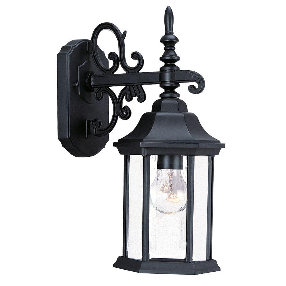 Petite Matte Black Domed Hanging Glass Lantern Wall Light. Picture 2