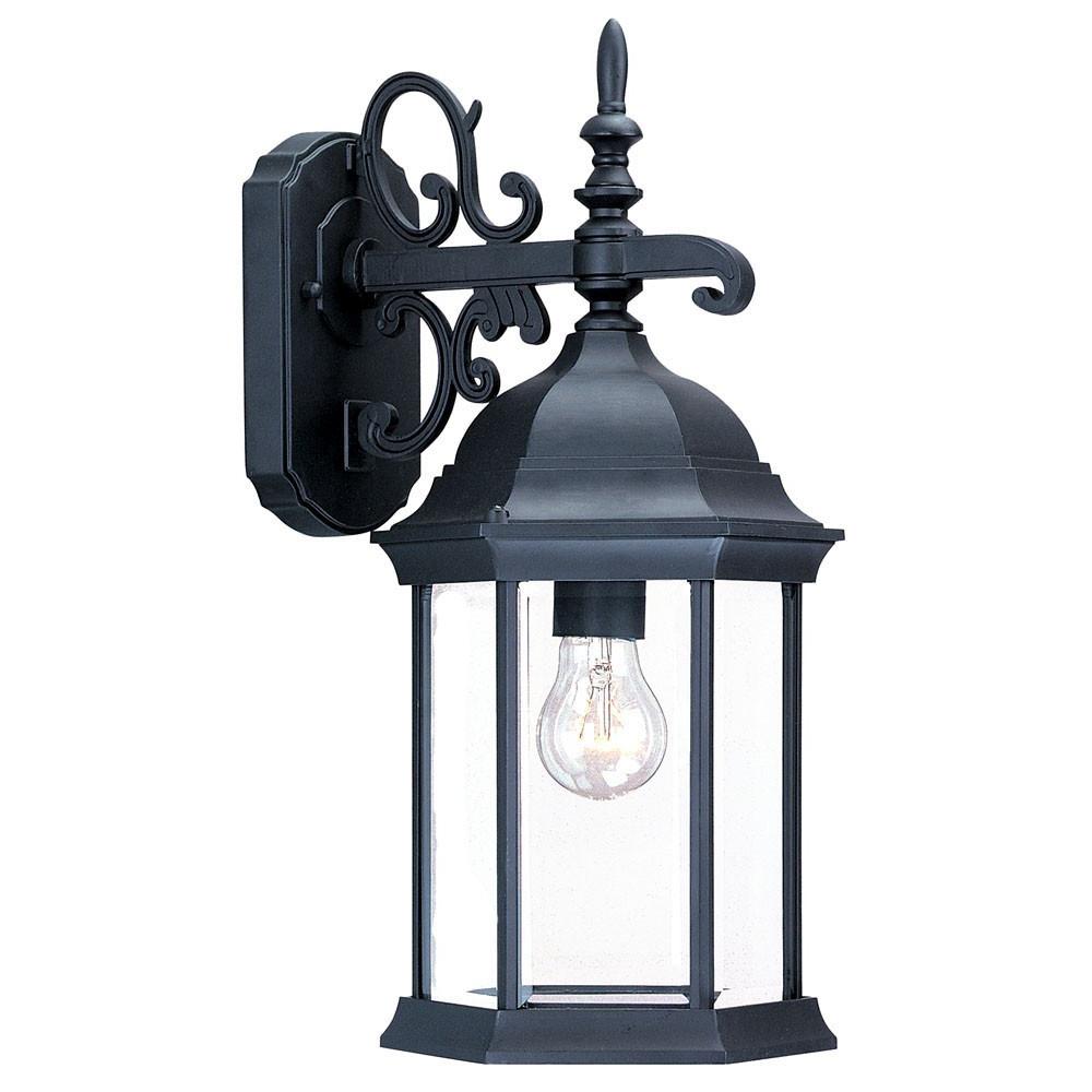Narrow Matte Black Domed Hanging Glass Lantern Wall Light. Picture 2