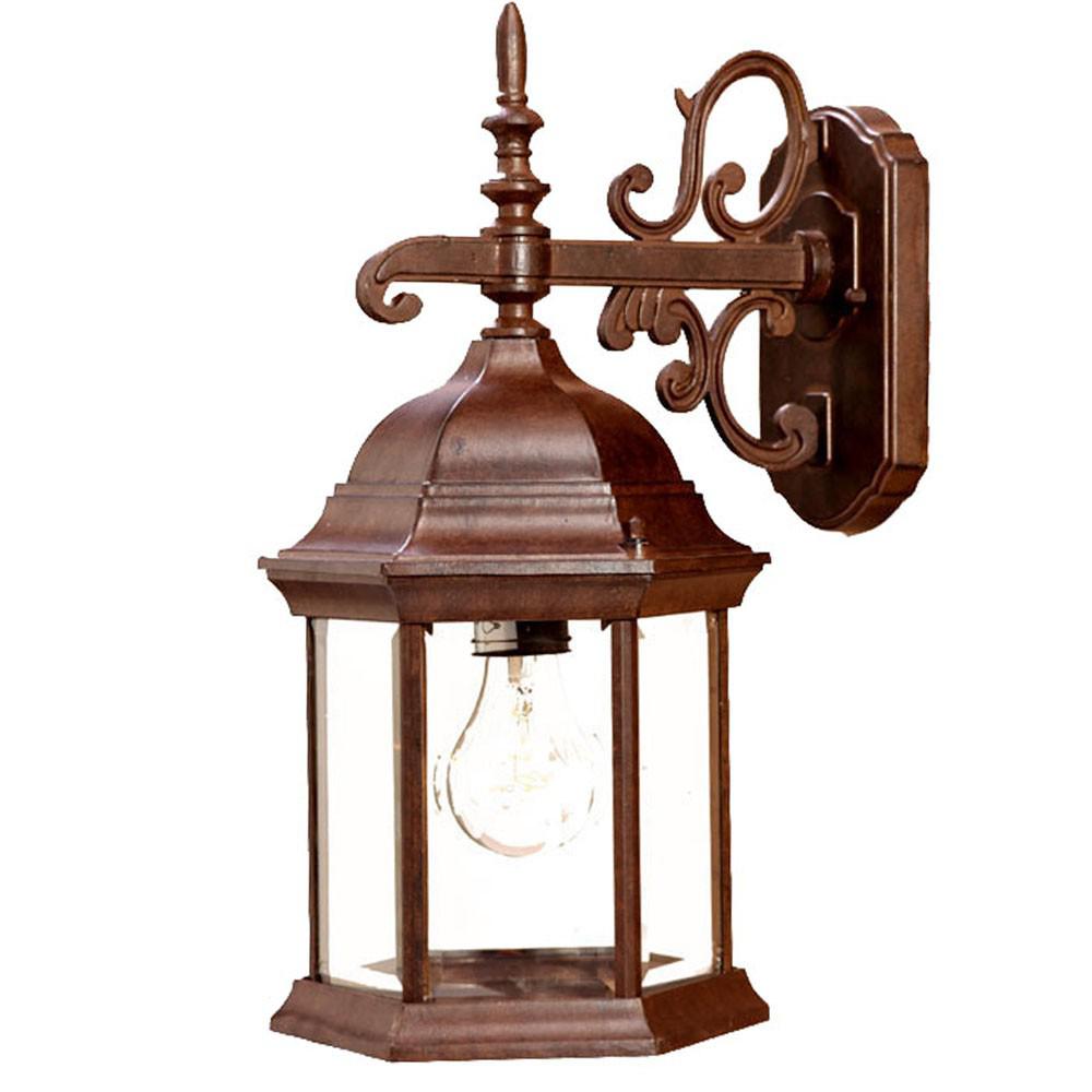 Narrow Brown Domed Hanging Glass Lantern Wall Light. Picture 1