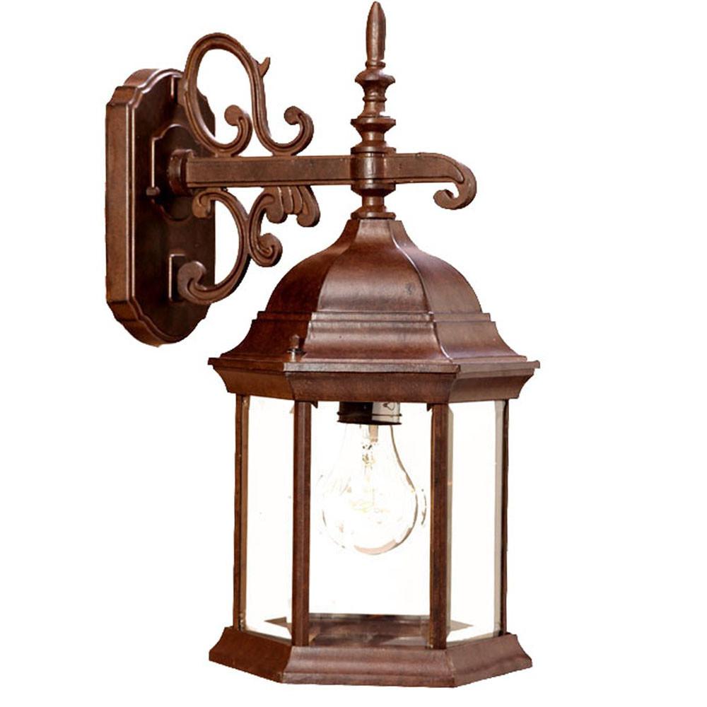 Narrow Brown Domed Hanging Glass Lantern Wall Light. Picture 2