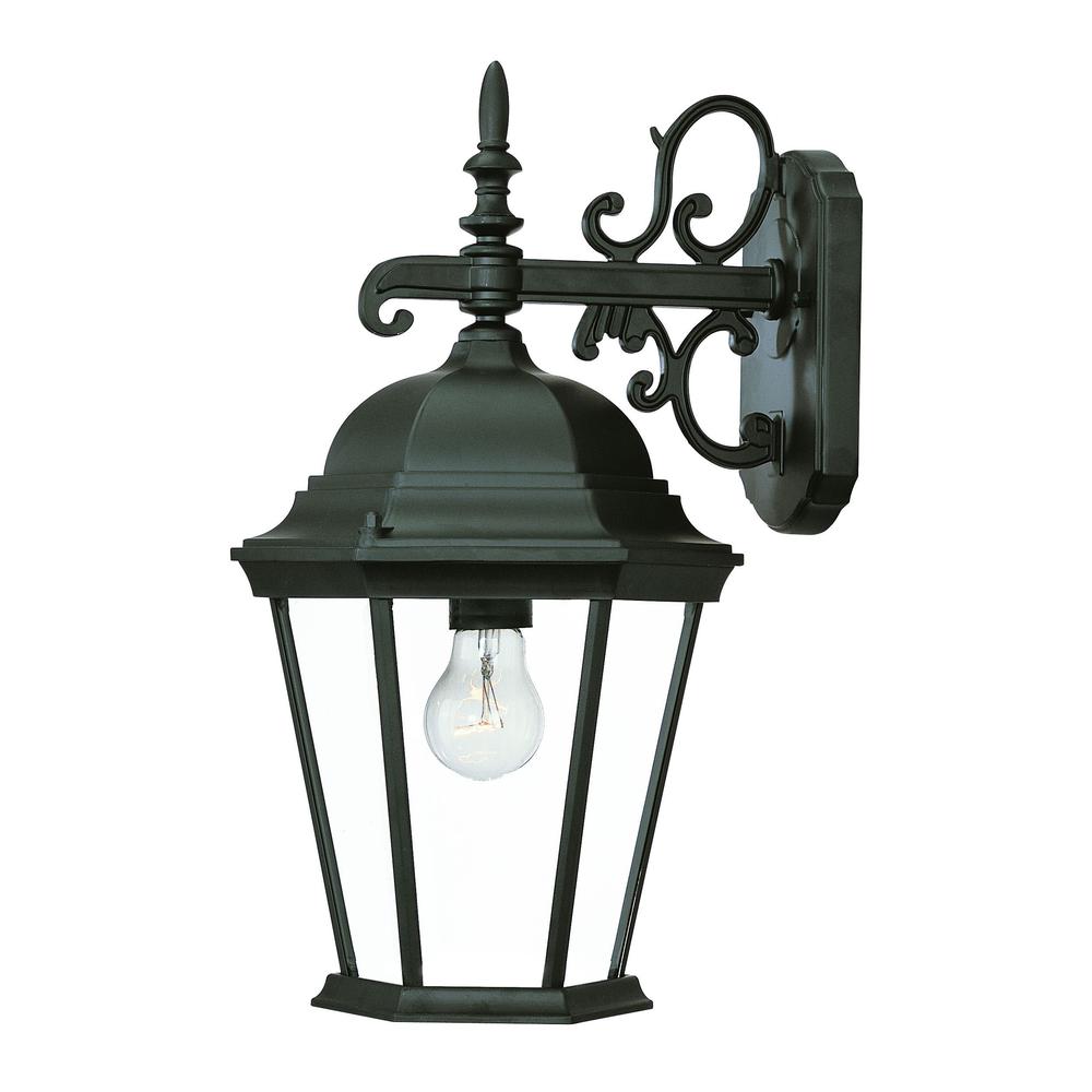 Matte Black Domed Glass Hanging Lantern Wall Light. Picture 1