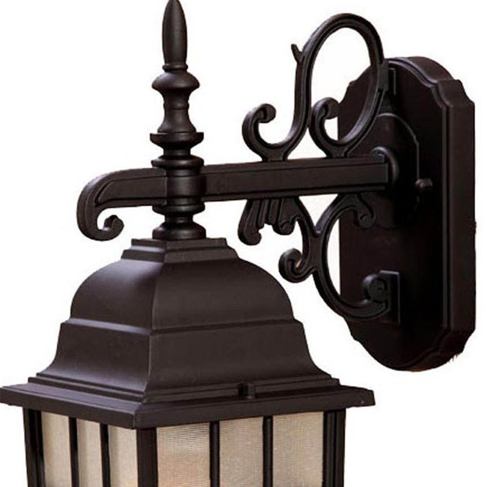 Dark Brown Window Pane Lantern Wall Light. Picture 3