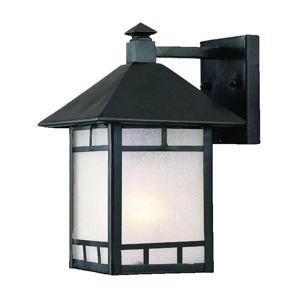 Petite Matte Black Frosted Glass Lantern Wall Light. Picture 1