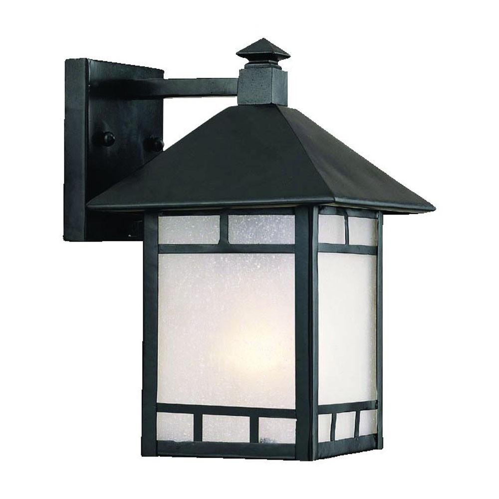 Petite Matte Black Frosted Glass Lantern Wall Light. Picture 2