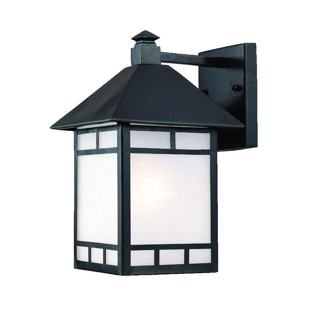 XL Matte Black Frosted Glass Lantern Wall Light. Picture 1