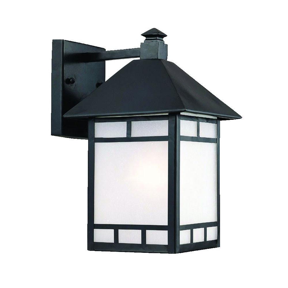 XL Matte Black Frosted Glass Lantern Wall Light. Picture 2