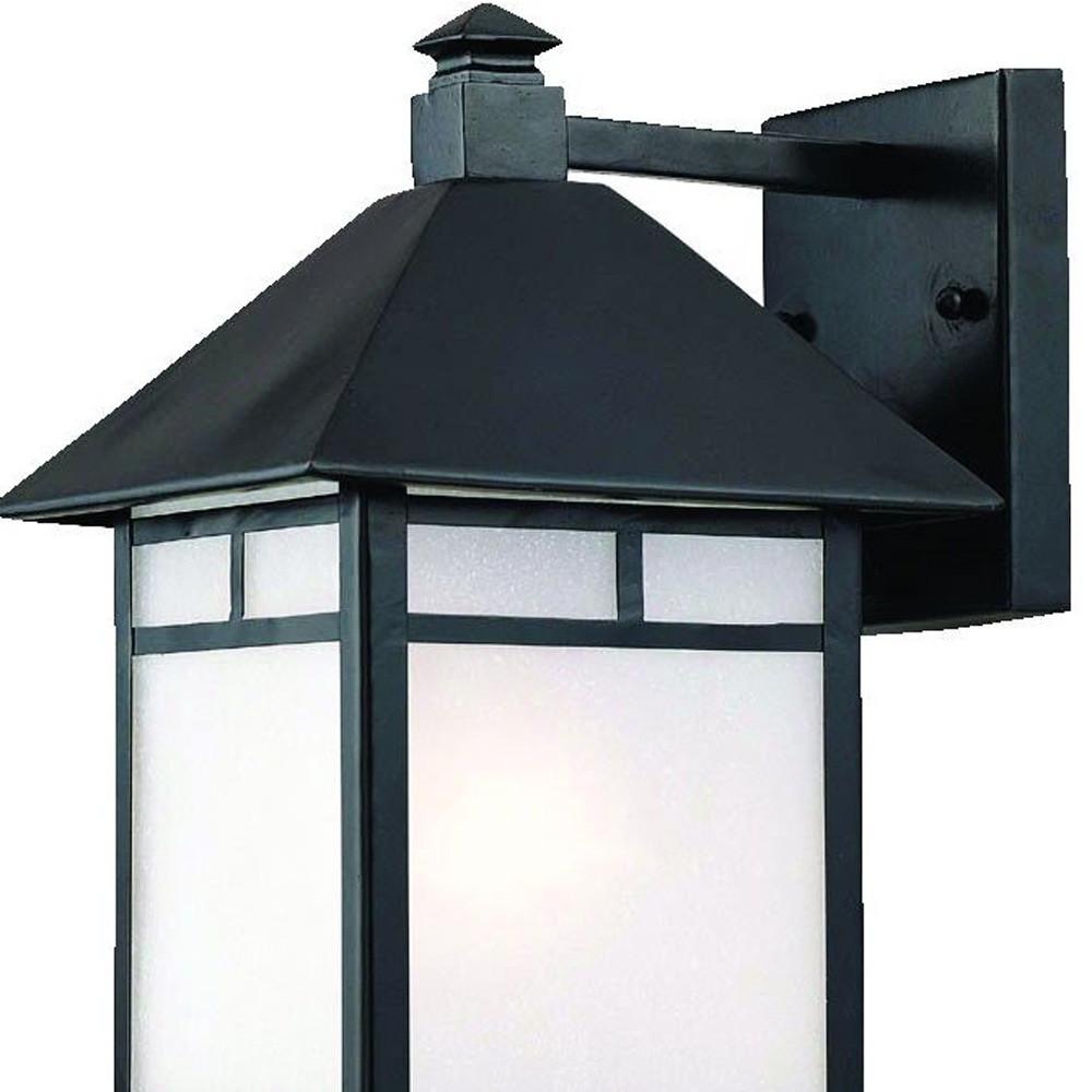 XL Matte Black Frosted Glass Lantern Wall Light. Picture 3