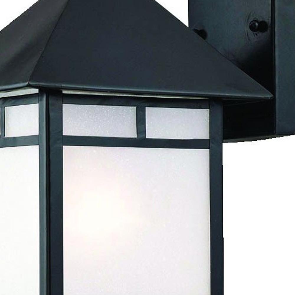 XL Matte Black Frosted Glass Lantern Wall Light. Picture 4