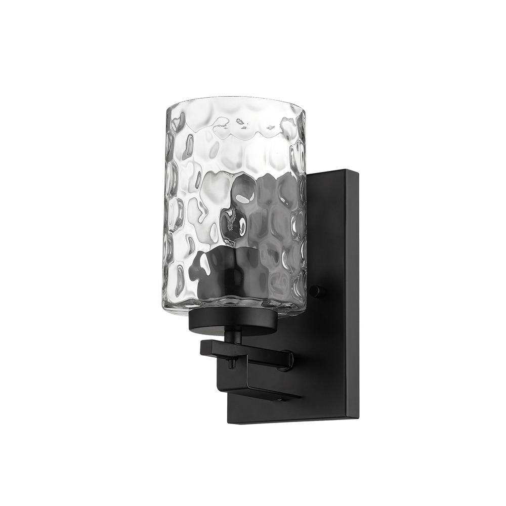 Black Metal and Pebbled Glass Wall Sconce. Picture 1