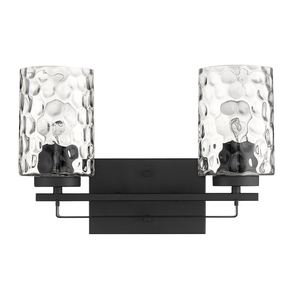 Black Metal and Pebbled Glass Two Light Wall Sconce. Picture 4