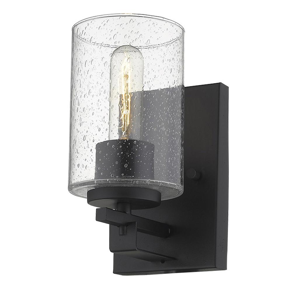 Black Metal and Textured Glass Wall Sconce. Picture 1