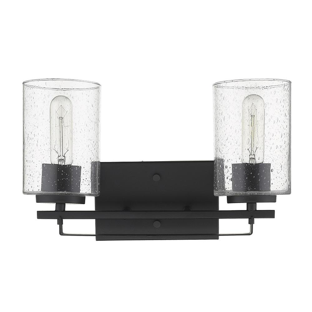 Black Metal and Textured Glass Two Light Wall Sconce. Picture 3