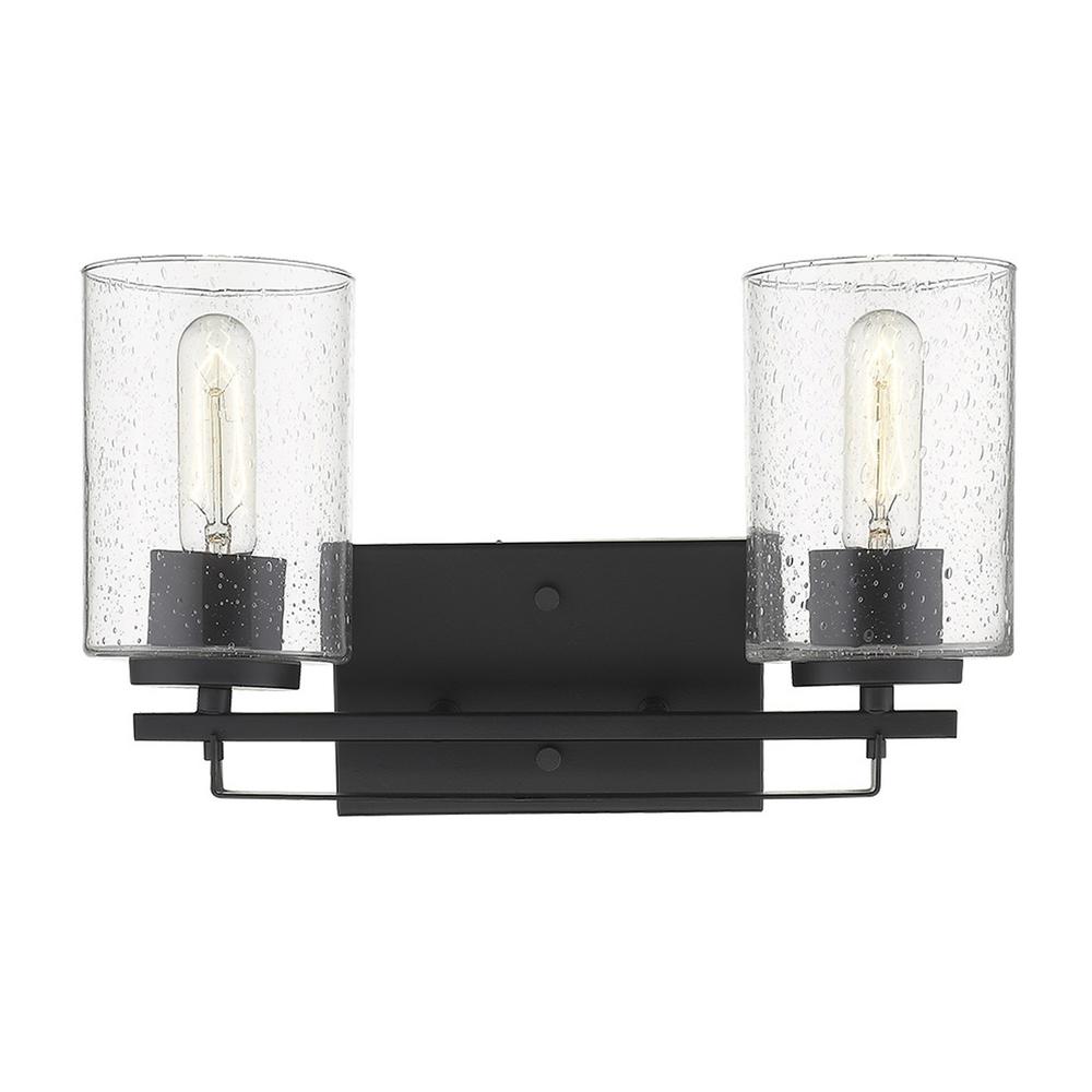 Black Metal and Textured Glass Two Light Wall Sconce. Picture 2