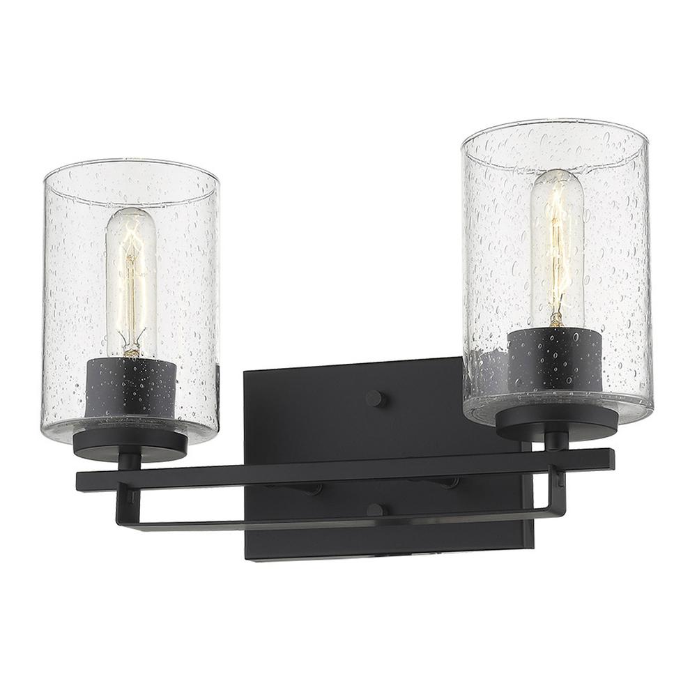 Black Metal and Textured Glass Two Light Wall Sconce. Picture 4