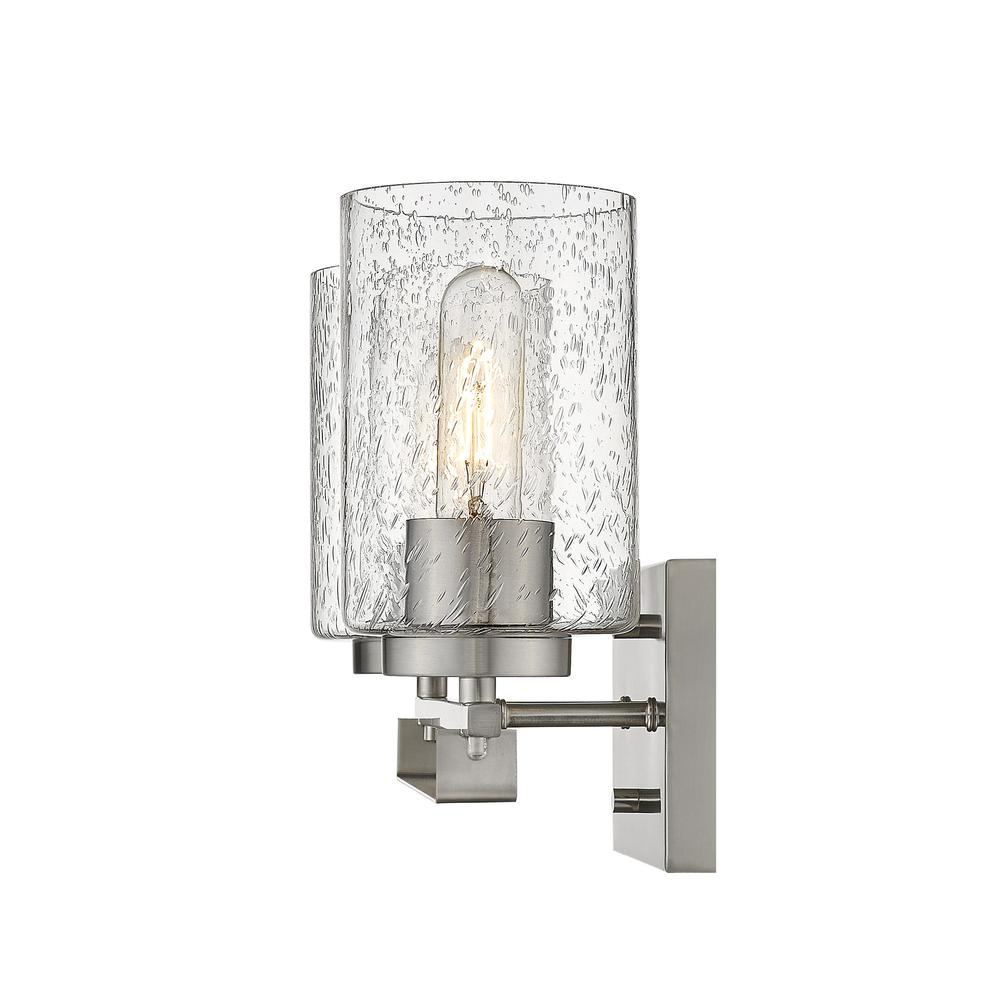 Silver Metal and Textured Glass Two Light Wall Sconce. Picture 1