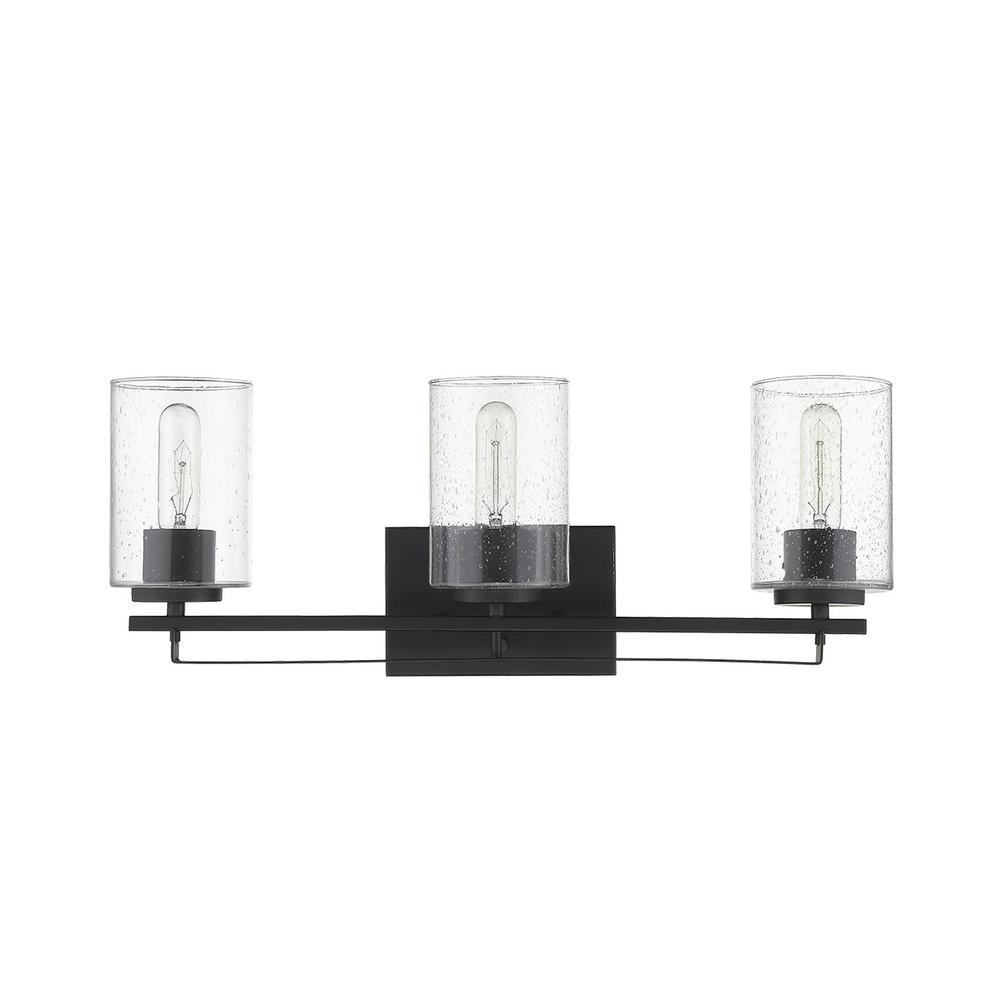 Black Metal and Textured Glass Three Light Wall Sconce. Picture 3