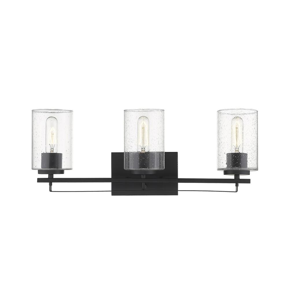 Black Metal and Textured Glass Three Light Wall Sconce. Picture 4