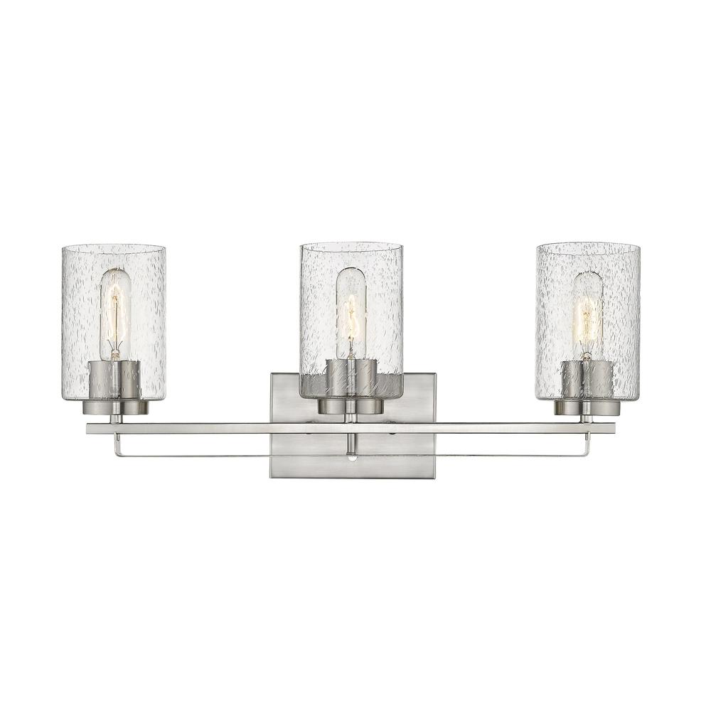 Silver Metal and Textured Glass Three Light Wall Sconce. Picture 5