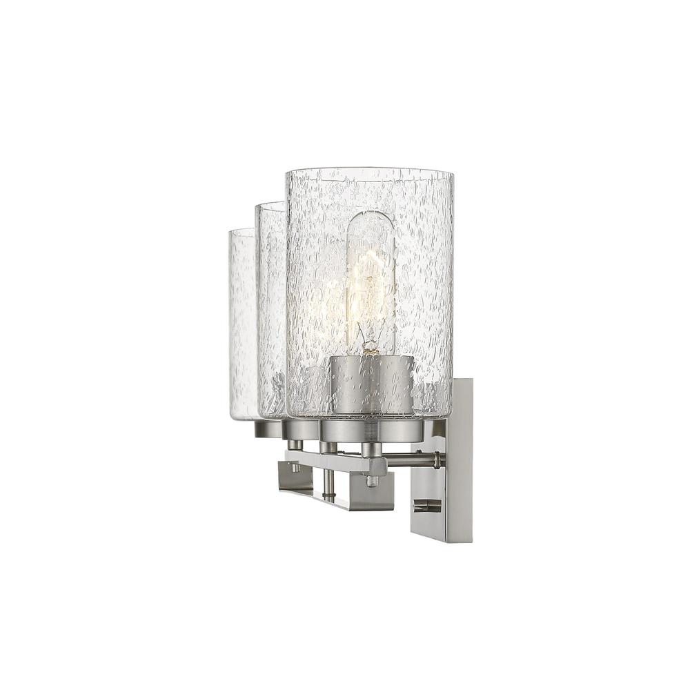 Silver Metal and Textured Glass Three Light Wall Sconce. Picture 1