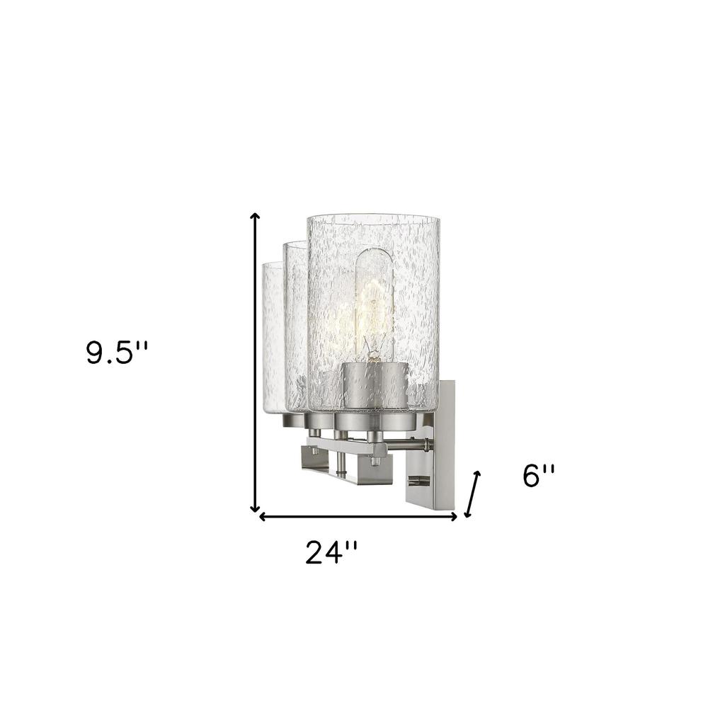 Silver Metal and Textured Glass Three Light Wall Sconce. Picture 6