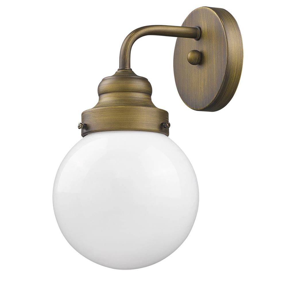 One Light Gold Wall Sconce with Round Glass Shade. Picture 2