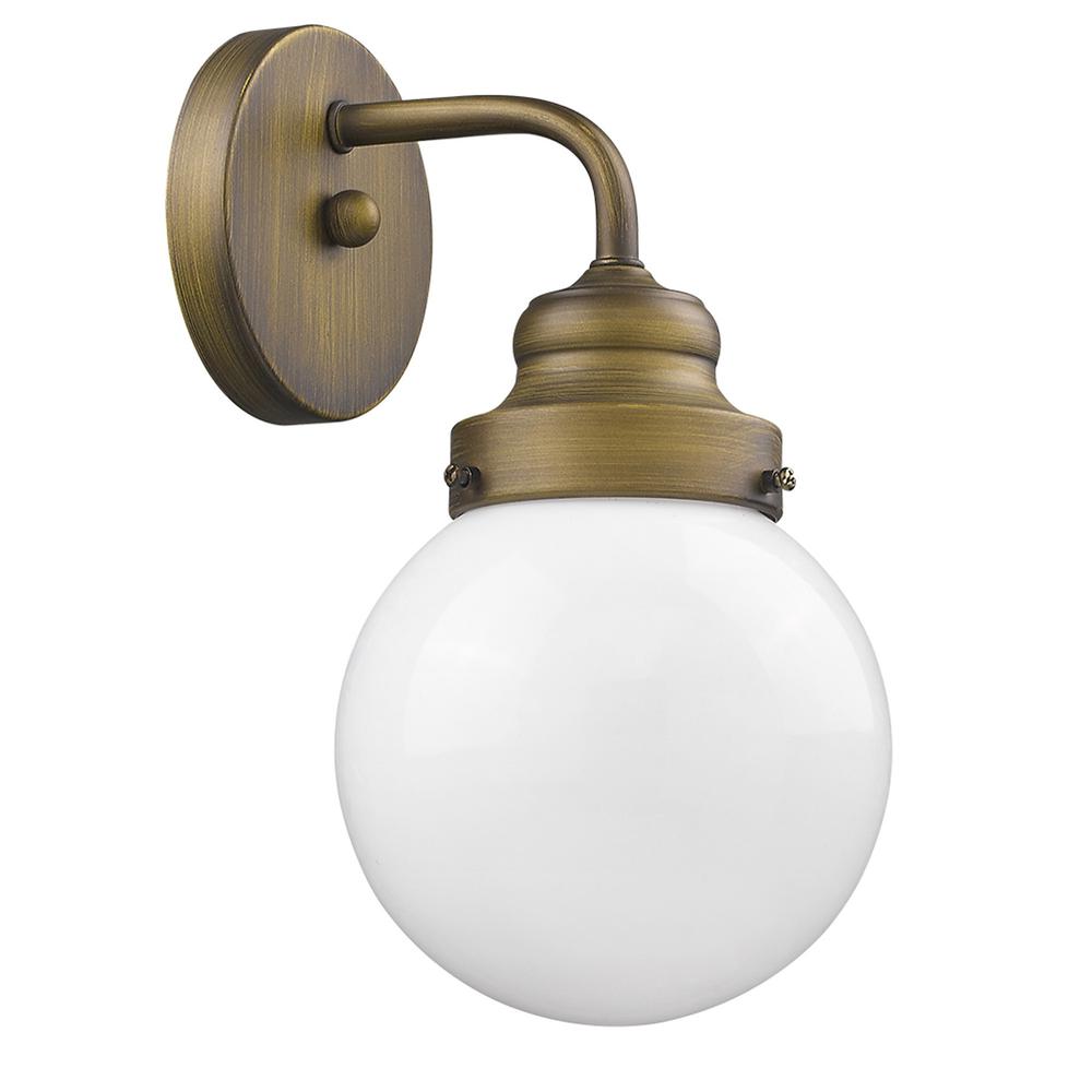 One Light Gold Wall Sconce with Round Glass Shade. Picture 3