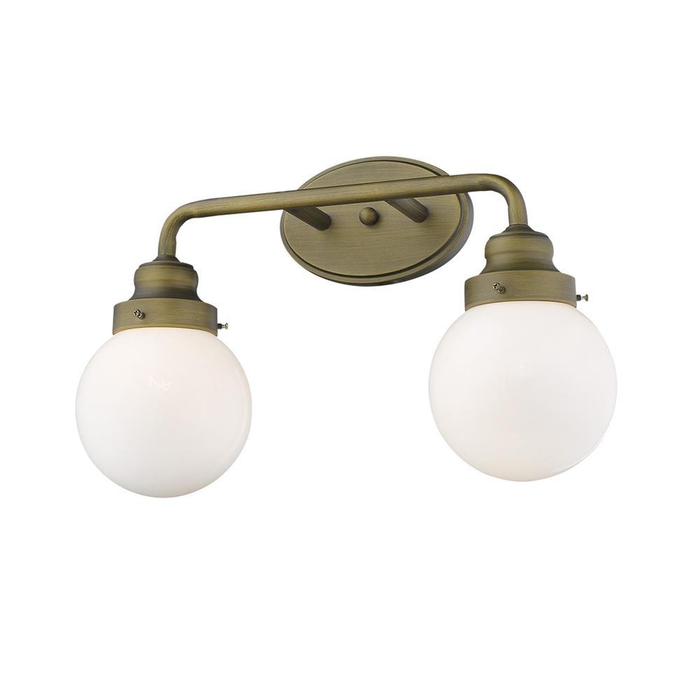 Two Light Gold Wall Sconce with Round Glass Shade. Picture 3