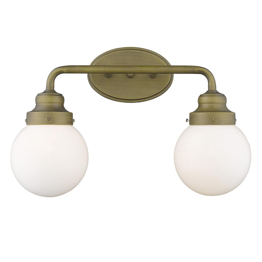 Two Light Gold Wall Sconce with Round Glass Shade. Picture 1