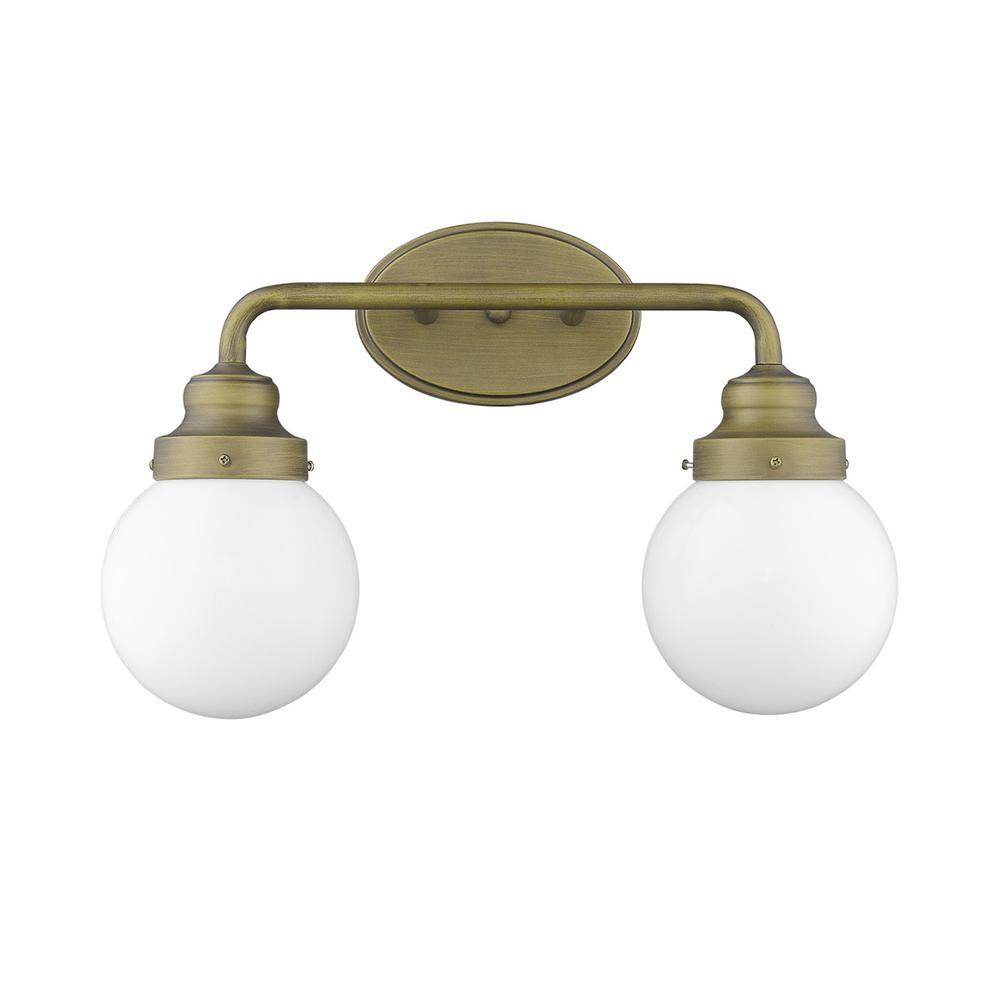 Two Light Gold Wall Sconce with Round Glass Shade. Picture 4