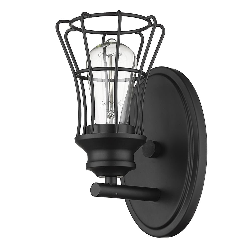 One Light Matte Black Cage Wall Sconce. Picture 1