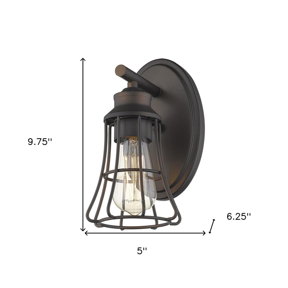 One Light Bronze Cage Wall Light. Picture 5