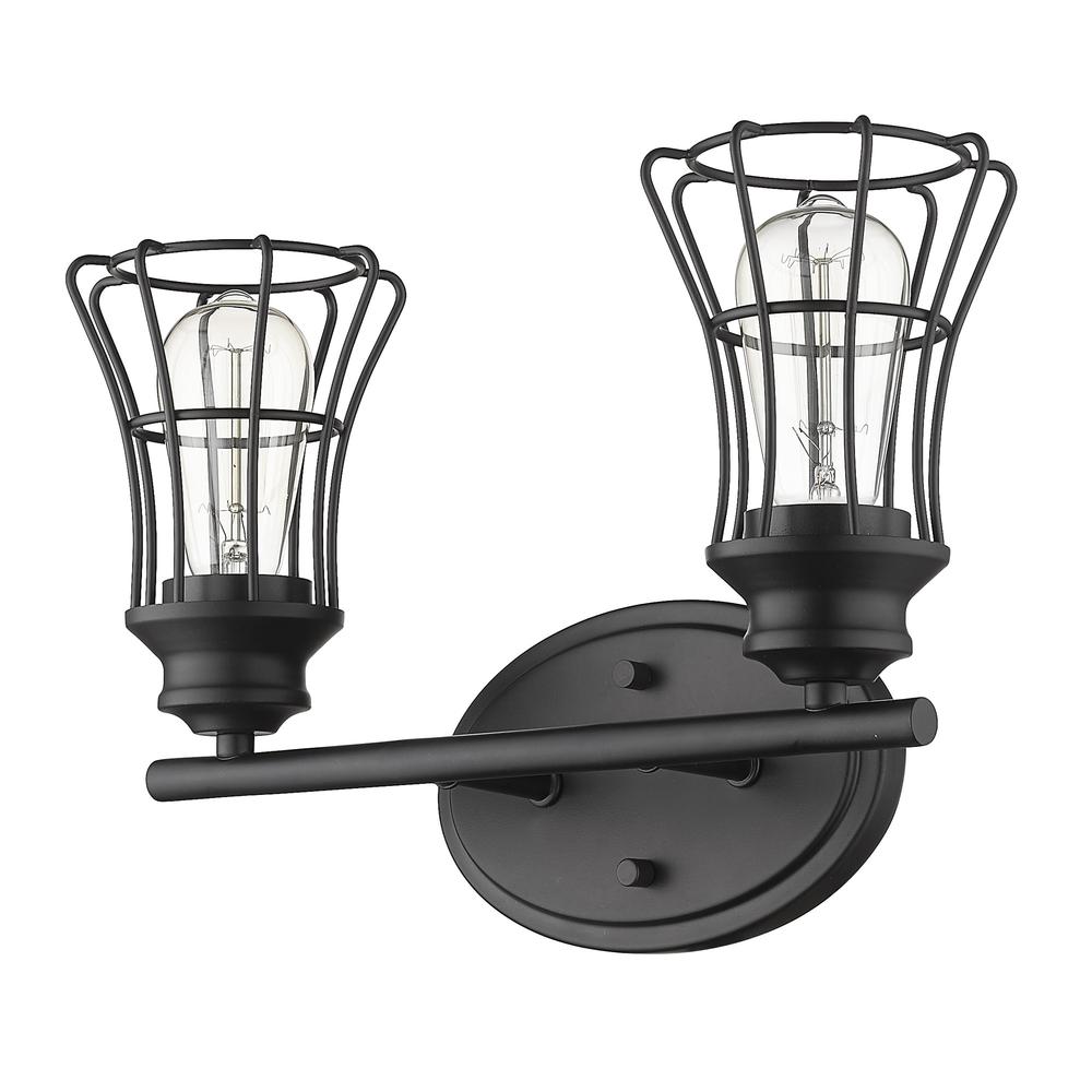 Two Light Matte Black Cage Wall Sconce. Picture 2