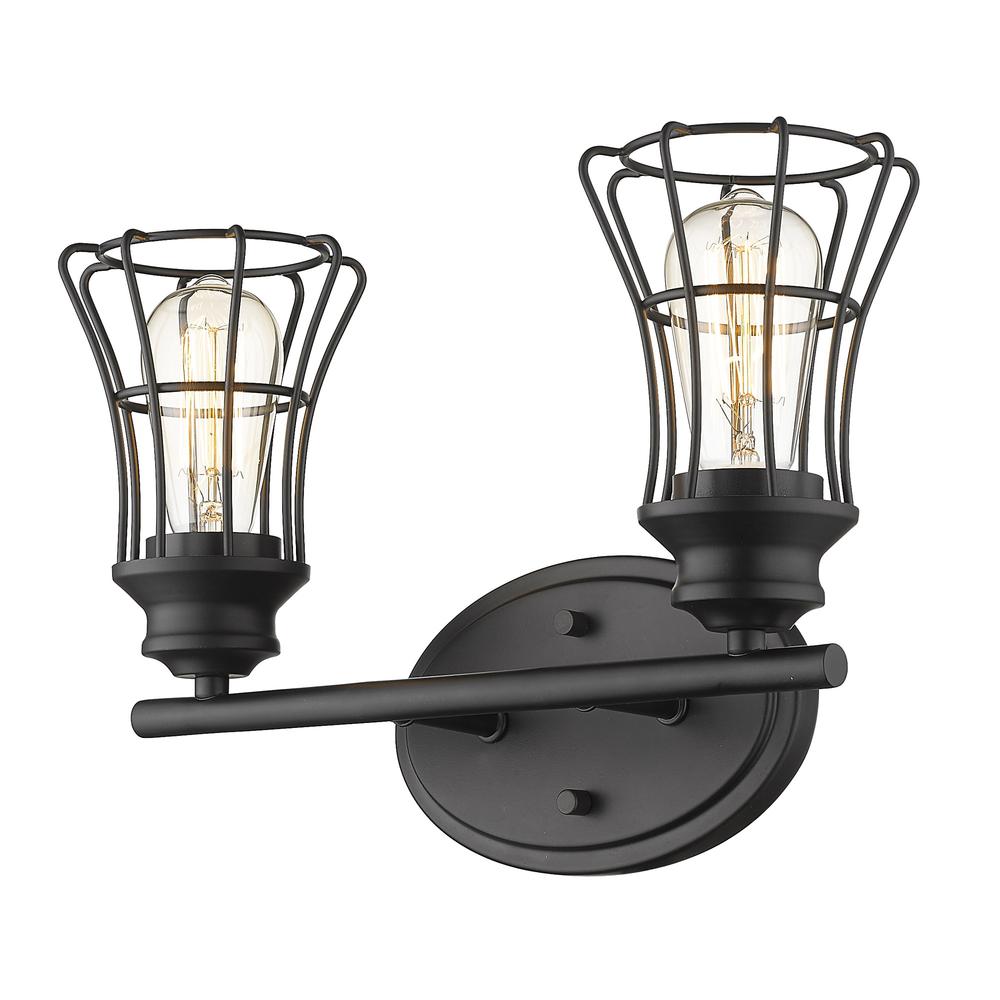 Two Light Matte Black Cage Wall Sconce. Picture 3
